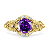 Art Deco Ring Sunflower Design Round Cubic Zirconia 925 Sterling Silver