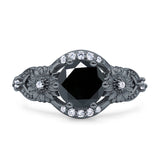 Art Deco Ring Sunflower Design Round Cubic Zirconia 925 Sterling Silver