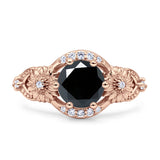 Art Deco Ring Sunflower Design Round Cubic Zirconia 925 Sterling Silver