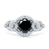 Art Deco Ring Sunflower Design Round Cubic Zirconia 925 Sterling Silver