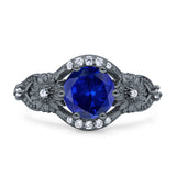 Art Deco Ring Sunflower Design Round Cubic Zirconia 925 Sterling Silver