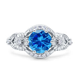 Art Deco Ring Sunflower Design Round Cubic Zirconia 925 Sterling Silver