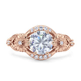 Art Deco Ring Sunflower Design Round Cubic Zirconia 925 Sterling Silver