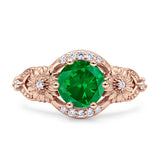 Art Deco Ring Sunflower Design Round Cubic Zirconia 925 Sterling Silver