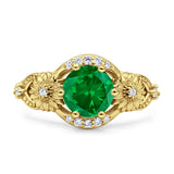 Art Deco Ring Sunflower Design Round Cubic Zirconia 925 Sterling Silver