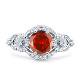Art Deco Ring Sunflower Design Round Cubic Zirconia 925 Sterling Silver