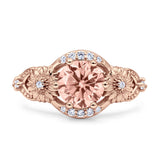 Art Deco Ring Sunflower Design Round Cubic Zirconia 925 Sterling Silver