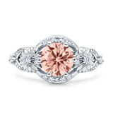 Art Deco Ring Sunflower Design Round Cubic Zirconia 925 Sterling Silver