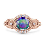 Art Deco Ring Sunflower Design Round Cubic Zirconia 925 Sterling Silver