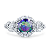 Art Deco Ring Sunflower Design Round Cubic Zirconia 925 Sterling Silver