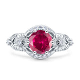 Art Deco Ring Sunflower Design Round Cubic Zirconia 925 Sterling Silver