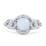 Art Deco Ring Sunflower Design Round Cubic Zirconia 925 Sterling Silver
