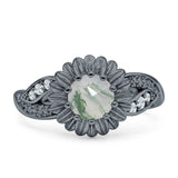 Sunflower Ring Infinity Twisted Round Natural Green Moss Agate 925 Sterling Silver