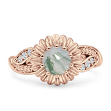 Sunflower Ring Infinity Twisted Round Natural Green Moss Agate 925 Sterling Silver
