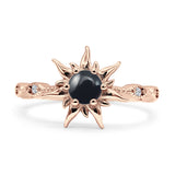 Sun Ring Round Natural Black Onyx 925 Sterling Silver