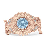 Sunflower Twisted Vine Leaf Engagement Ring Cubic Zirconia 925 Sterling Silver