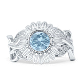 Sunflower Twisted Vine Leaf Engagement Ring Cubic Zirconia 925 Sterling Silver