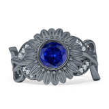 Sunflower Twisted Vine Leaf Engagement Ring Cubic Zirconia 925 Sterling Silver