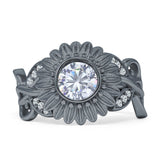 Sunflower Twisted Vine Leaf Engagement Ring Cubic Zirconia 925 Sterling Silver