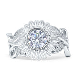 Sunflower Twisted Vine Leaf Engagement Ring Cubic Zirconia 925 Sterling Silver