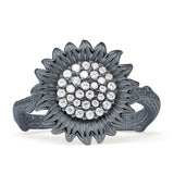 Sunflower Hammered Design Engagement Ring Cubic Zirconia 925 Sterling Silver