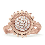 Sunflower Hammered Design Engagement Ring Cubic Zirconia 925 Sterling Silver
