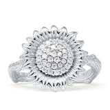 Sunflower Hammered Design Engagement Ring Cubic Zirconia 925 Sterling Silver
