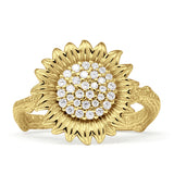 Sunflower Hammered Design Engagement Ring Cubic Zirconia 925 Sterling Silver