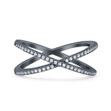Cross Over X Crisscross Engagement Ring Round Simulated Cubic Zirconia 925 Sterling Silver