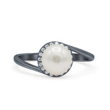 Art Deco Round Wedding Ring Simulated Pearl 925 Sterling Silver
