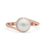 Art Deco Round Wedding Ring Simulated Pearl 925 Sterling Silver