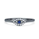 Eye Evil Wedding Engagement Ring Round Simulated Blue Sapphire Cubic Zirconia 925 Sterling Silver
