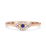 Eye Evil Wedding Engagement Ring Round Simulated Blue Sapphire Cubic Zirconia 925 Sterling Silver