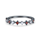 Half Eternity Ring Wedding Engagement Band Round Simulated Garnet Cubic Zirconia 925 Sterling Silver (3.5mm)