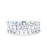 Half Eternity Marquise Ring Wedding Engagement Band Simulated Cubic Zirconia 925 Sterling Silver (7mm)