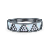 Half Eternity Ring Wedding Engagement Band Triangle White Opal Simulated Cubic Zirconia 925 Sterling Silver