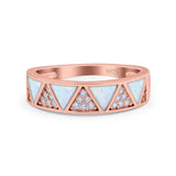 Half Eternity Ring Wedding Engagement Band Triangle White Opal Simulated Cubic Zirconia 925 Sterling Silver