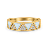 Half Eternity Ring Wedding Engagement Band Triangle White Opal Simulated Cubic Zirconia 925 Sterling Silver