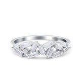 Half Eternity Ring Wedding Engagement Band Baguette Simulated Cubic Zirconia 925 Sterling Silver (6mm)