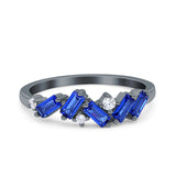 Half Eternity Baguette Ring Band Simulated Blue Sapphire CZ 925 Sterling Silver (5mm)