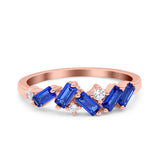 Half Eternity Baguette Ring Band Simulated Blue Sapphire CZ 925 Sterling Silver (5mm)