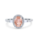 Halo Oval Art Deco Wedding Engagement Ring Simulated Cubic Zirconia 925 Sterling Silver