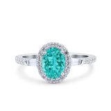 Halo Oval Art Deco Wedding Engagement Ring Simulated Cubic Zirconia 925 Sterling Silver
