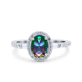 Halo Oval Art Deco Wedding Engagement Ring Simulated Cubic Zirconia 925 Sterling Silver