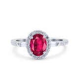 Halo Oval Art Deco Wedding Engagement Ring Simulated Cubic Zirconia 925 Sterling Silver
