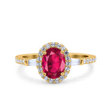 Halo Oval Art Deco Wedding Engagement Ring Simulated Cubic Zirconia 925 Sterling Silver