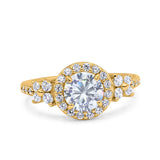 Halo Art Deco Wedding Engagement Bridal Ring Round Simulated Cubic Zirconia 925 Sterling Silver