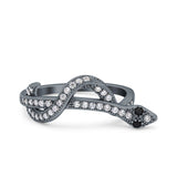 Half Eternity Snake Ring Band Simulated Cubic Zirconia 925 Sterling Silver (9mm)