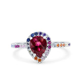 Pear Art Deco Multi Color Wedding Bridal Ring Simulated Cubic Zirconia 925 Sterling Silver