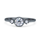 Art Deco Three Stone Round Simulated Cubic Zirconia 925 Sterling Silver